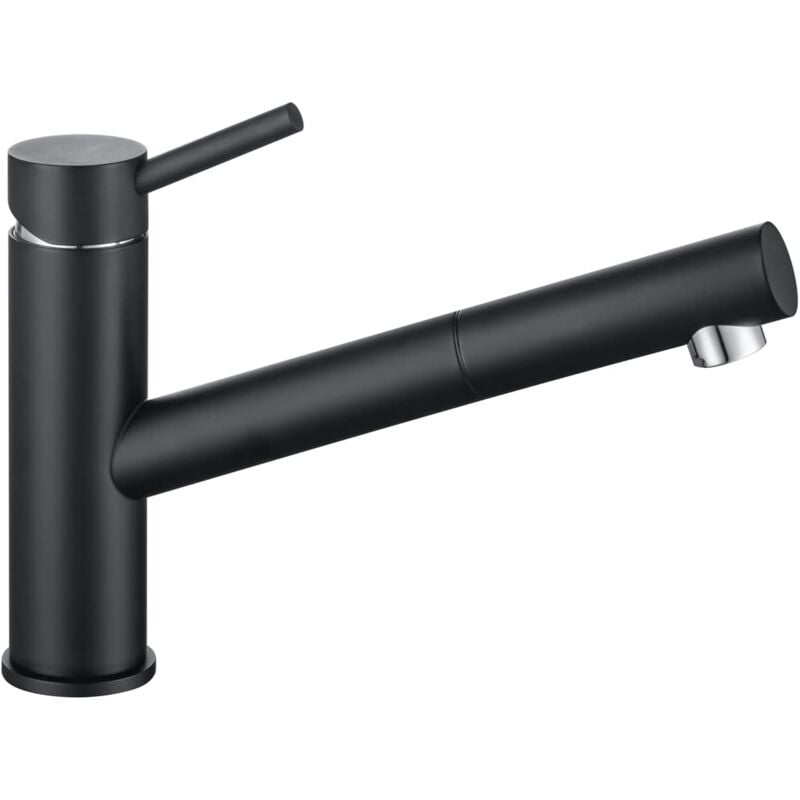 foto del prodotto rubinetto da cucina nero, miscelatore cucina con doccetta estraibile, rubinetti monocomando per lavello girevole a 150 , acciaio inox 304, acqua