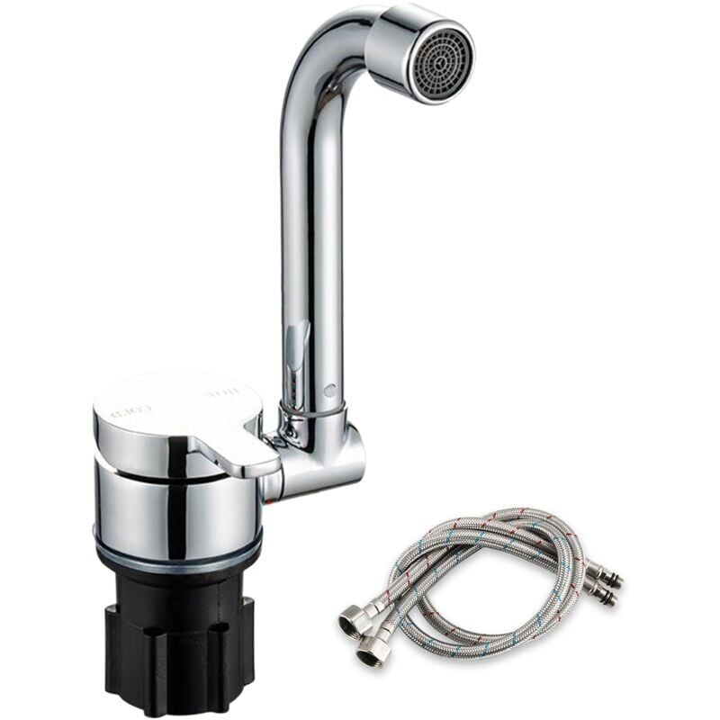 foto del prodotto rubinetto da cucina pieghevole , rubinetto per lavandino girevole a 360 gradi, miscelatore per acqua calda e fredda con una sola mano, rubinetto in