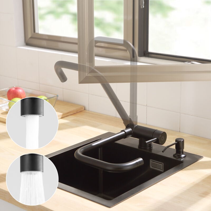 foto del prodotto rubinetto da cucina pu ruotare di 360 pu essere piegato a 180 2 modalit di uscita dell acqua nero