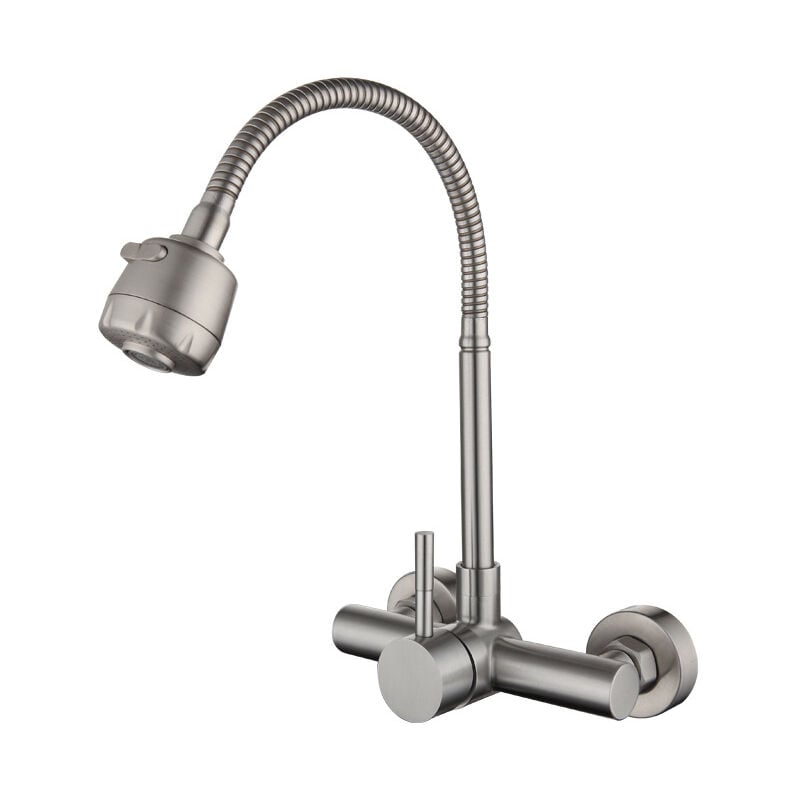 foto del prodotto rubinetto da cucina rubinetto per lavabo a parete in acciaio inossidabile 304, rubinetto per lavabo girevole a 360 con tubo flessibile