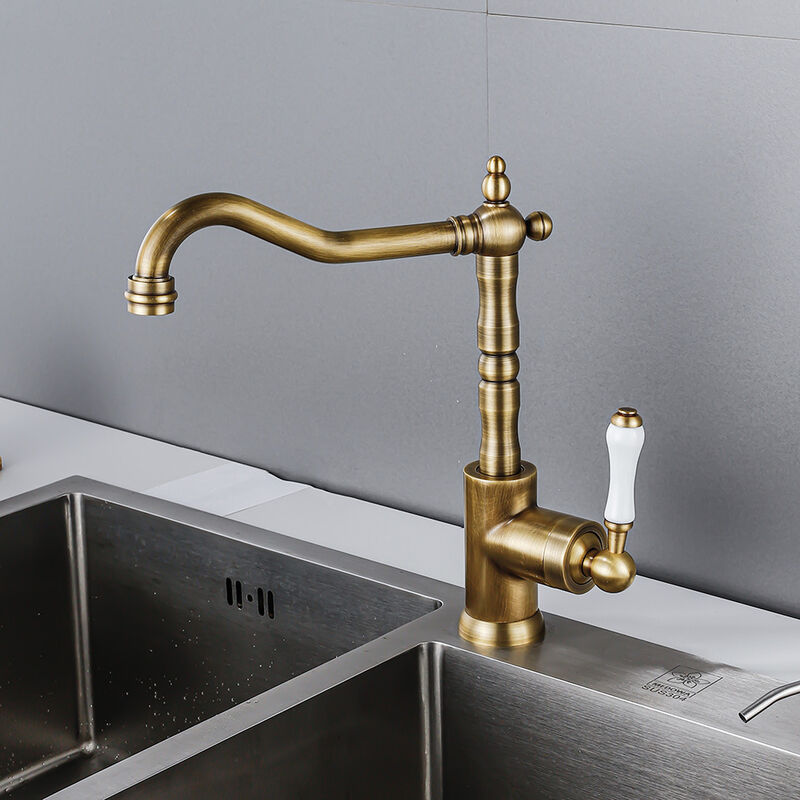 foto del prodotto rubinetto da cucina vintage miscelatore monocomando per lavello fredda e calda rubinetto bagno lavabo girevole a 360 bronzo