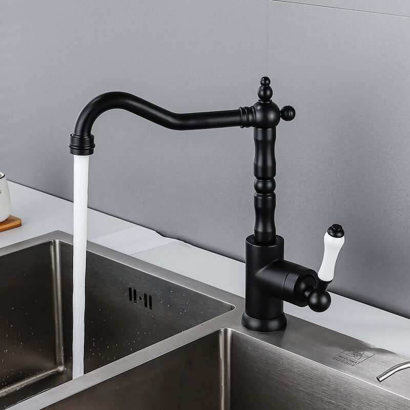 foto del prodotto rubinetto da cucina vintage miscelatore monocomando per lavello fredda e calda rubinetto bagno lavabo girevole a 360 nero
