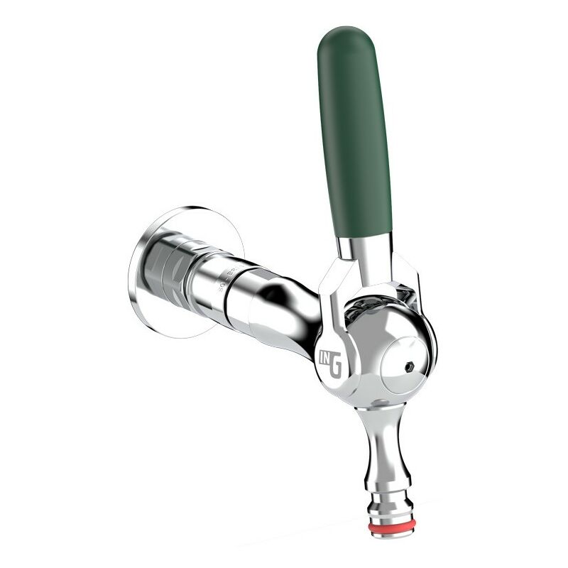 foto del prodotto rubinetto da giardino ad innesto rapido ingenius cygnus completo in ottone cromato ig480col18 cromo verde