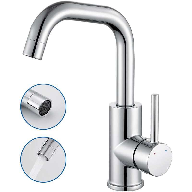 foto del prodotto rubinetto del lavabo cromato girevole a 360 miscelatore lavabo bagno, rubinetto bagno per acqua calda e fredda, rubinetto a risparmio idrico con