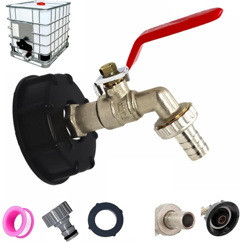 foto del prodotto rubinetto di collegamento per serbatoio ibc da 1000 litri s60x6 con connettore per tubo flessibile da 1 2 , adattatore per serbatoio di scarico, per