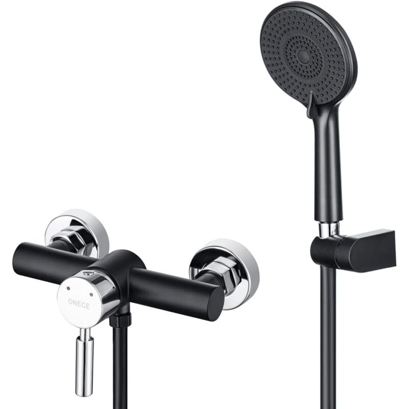 foto del prodotto rubinetto doccia a parete in ottone nero, miscelatore doccia con doccetta a 3 modalit 12 cm, set rubinetto doccia a temperatura regolabile per