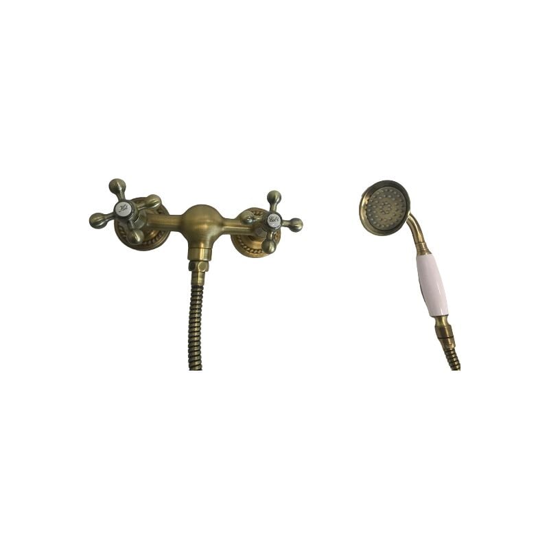 foto del prodotto rubinetto doccia bronzato, vecchio ottone maniglie a stella rosoni decorati