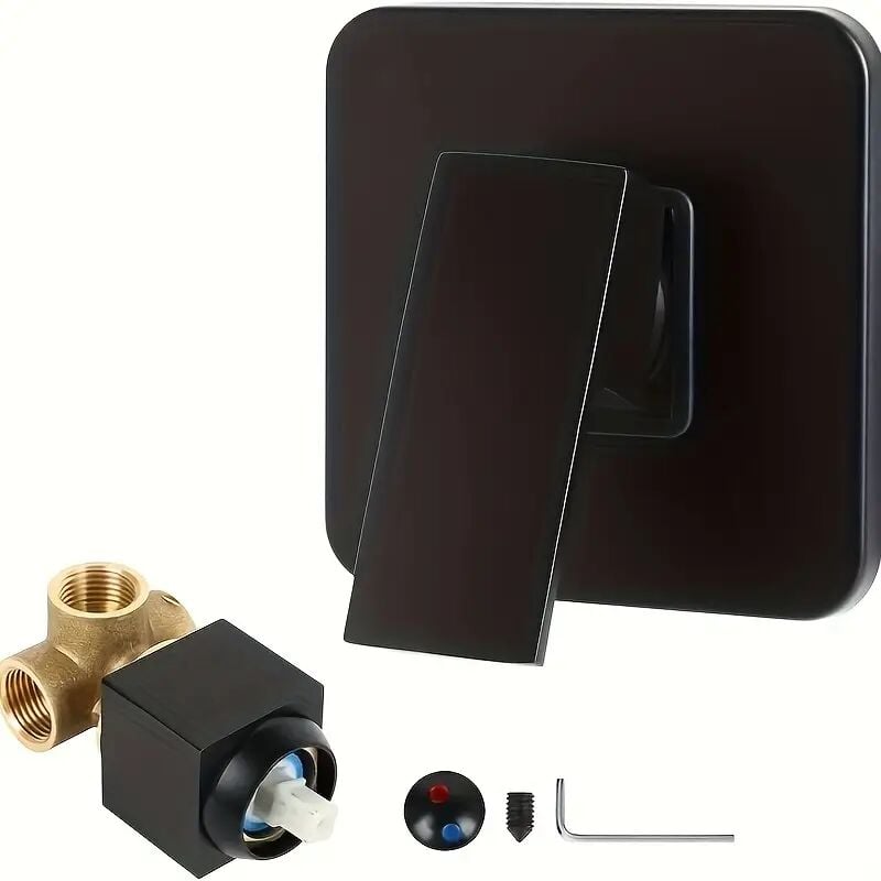 foto del prodotto rubinetto doccia nascosto nero 1 pezzo, soffione doccia integrato, rubinetto doccia a parete, rubinetto bagno nascosto monofunzione, rubinetto vasca,