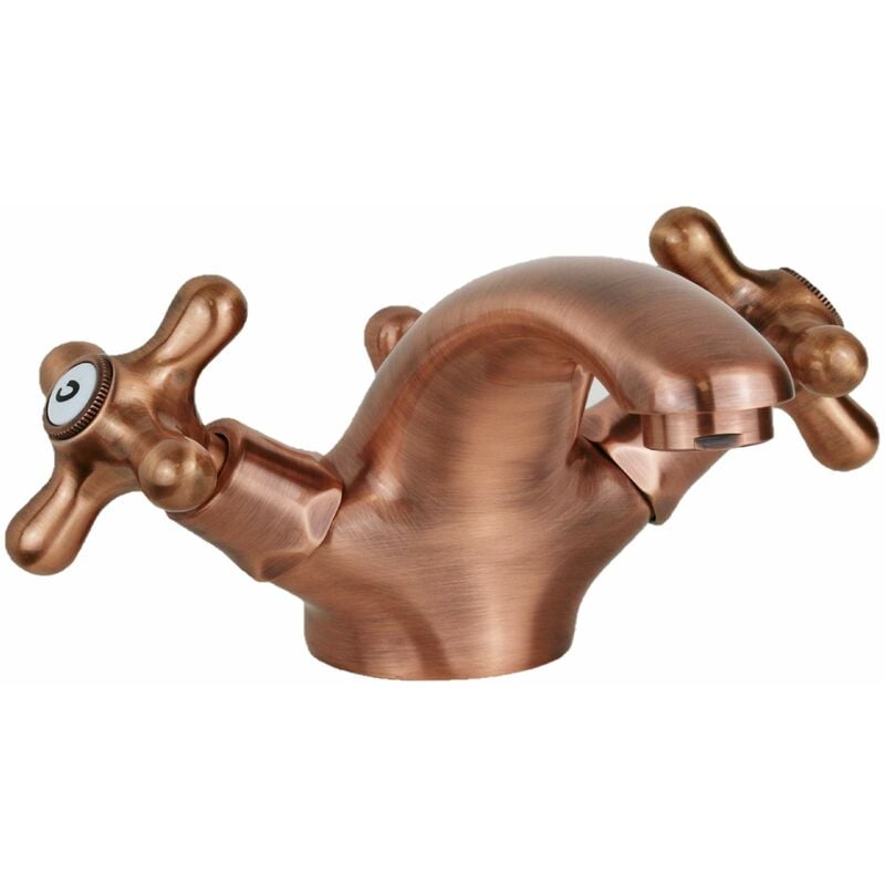 foto del prodotto rubinetto doppia leva canna bassa per lavabo in colore rame paffoni iris irv075rm rame - iris - piletta con salterello 1 1 4