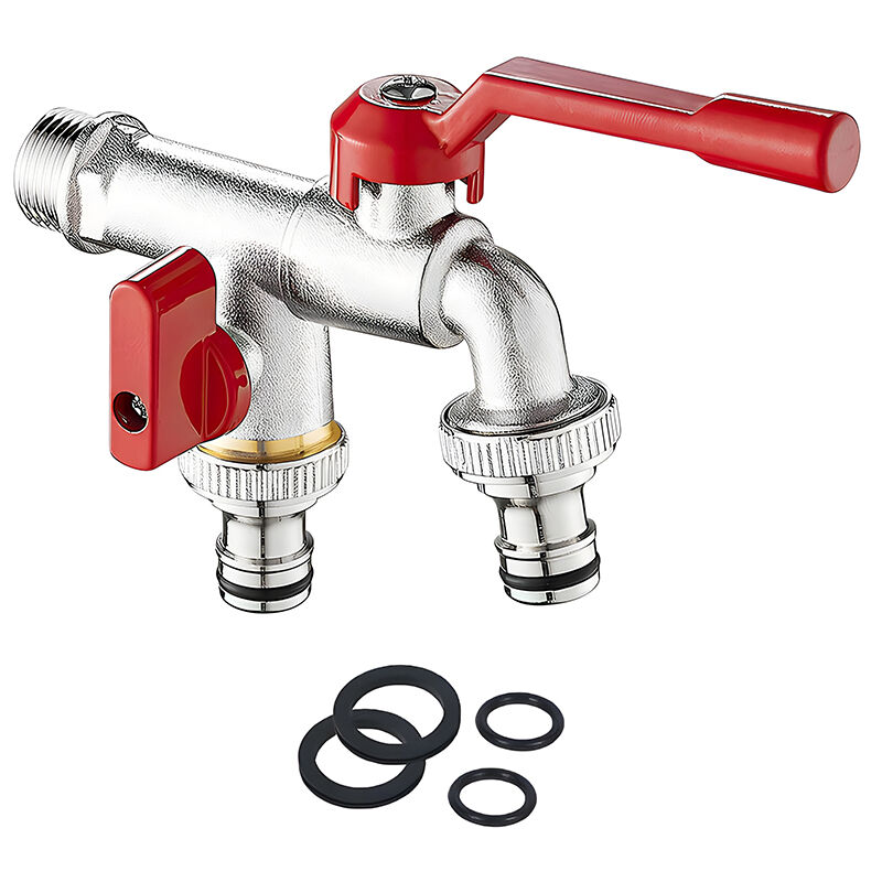 foto del prodotto rubinetto doppio da giardino, rubinetto per acqua esterna in ottone da 1 2 pollice, rubinetto a parete con 2 uscite da 3 4 pollici per giardino,