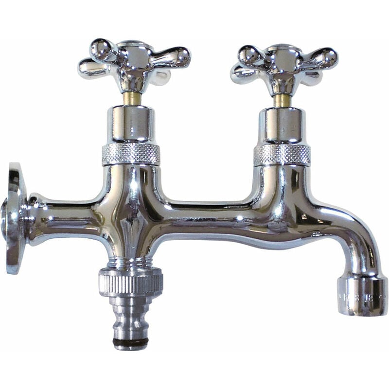 foto del prodotto rubinetto doppio per fontana da giardino in ottone cromato con attacco rapido morelli tandem
