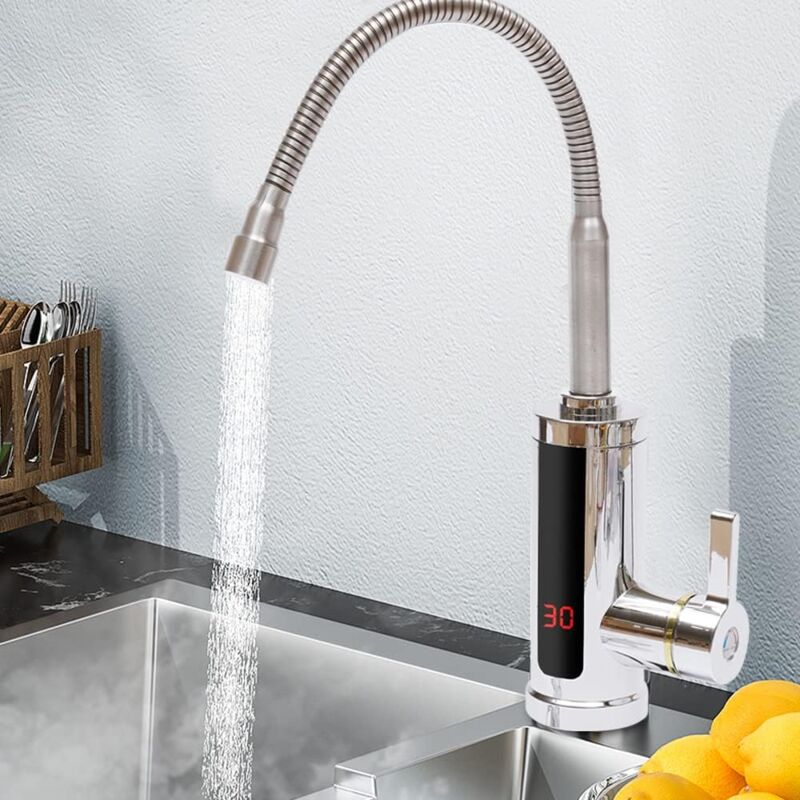 foto del prodotto rubinetto elettrico a led da 3000 w, riscaldamento istantaneo da cucina, con indicatore digitale della temperatura dell acqua, girevole a 360 