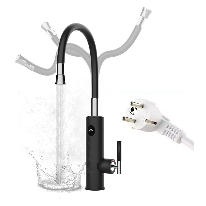 foto del prodotto rubinetto elettrico acqua calda istantaneo, 3200w girevole 360 rubinetto scaldabagno scalda istantaneo con display digitale led e tubo flessibile,