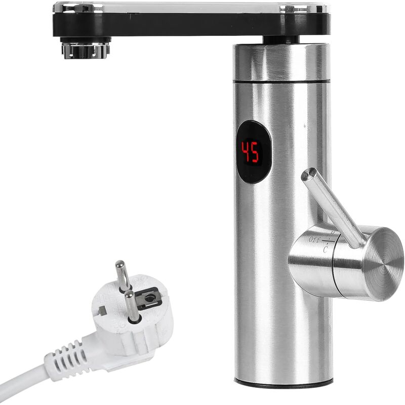 foto del prodotto rubinetto elettrico per riscaldamento, 220 v 3300 w, acciaio inossidabile 304 caldo diretto, girevole a 360 gradi, rubinetto da cucina, display della