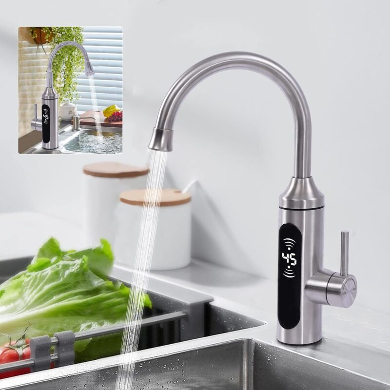foto del prodotto rubinetto elettrico scaldabagno da cucina con scaldabagno integrato con indicatore di temperatura, girevole a 360 , 220 v, 3300 w, per cucina, bagno