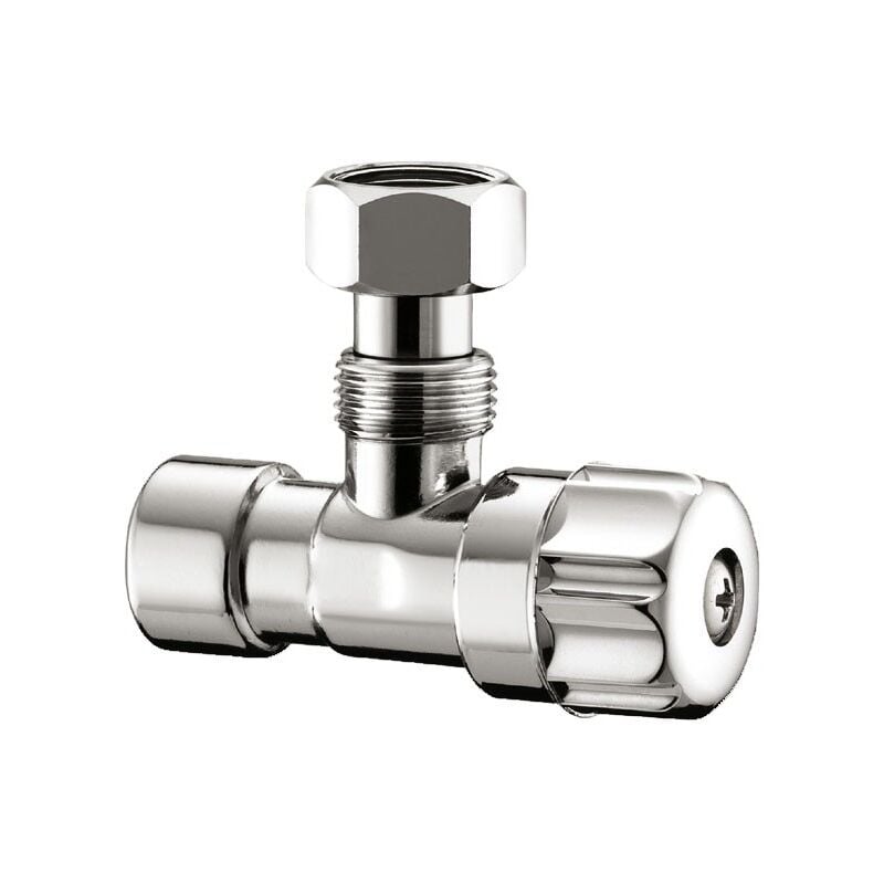 foto del prodotto rubinetto femmina per cassetta wc cromato, chiusura a vitone, con codolo e calotta girevole misura 3 8 x 3 8 0509c300cr