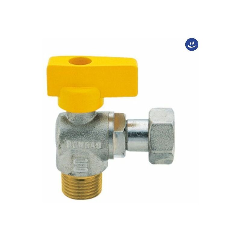 foto del prodotto rubinetto gas in ottone a squadro con farfalla maschio dado girevole 1 2x3 4 enolgas