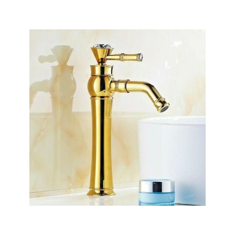 foto del prodotto rubinetto lavabo bagno alto effetto oro con cristallo vetro vintage 52158