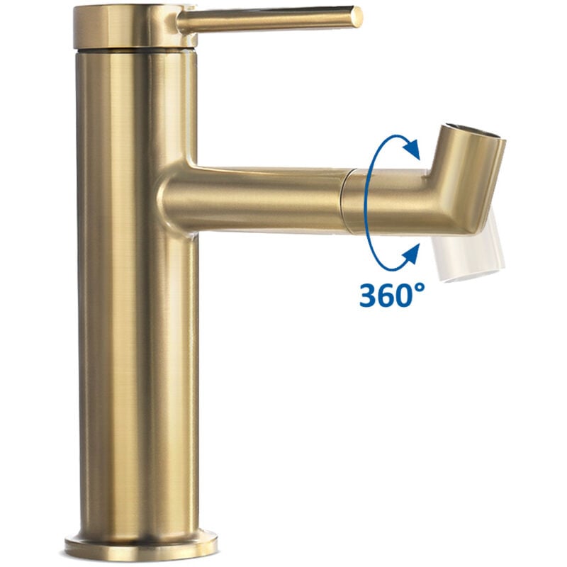 immagine 0 del prodotto rubinetto lavabo bagno con beccuccio rotante a 360 ,miscelatore lavabo per bagno oro spazzolato, rubinetto lavabo con gorgogliatore removibile,