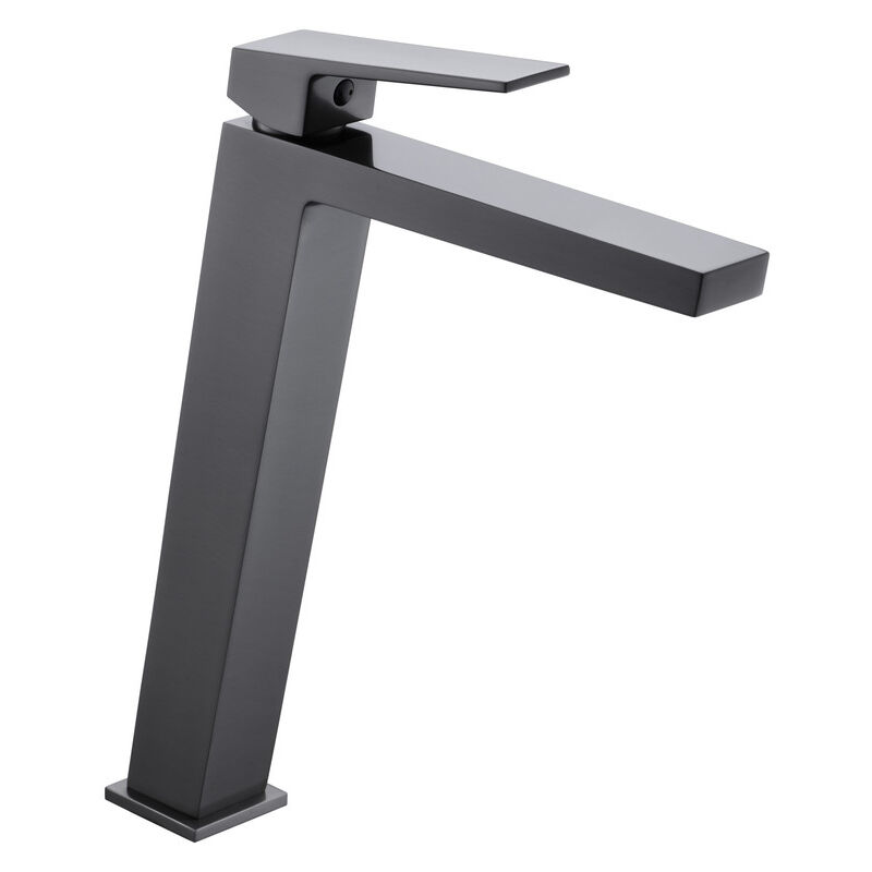 foto del prodotto rubinetto lavabo bagno monocomando con bocca alta per acqua calda e fredda rubinetto lavabo alto colore black gun metal
