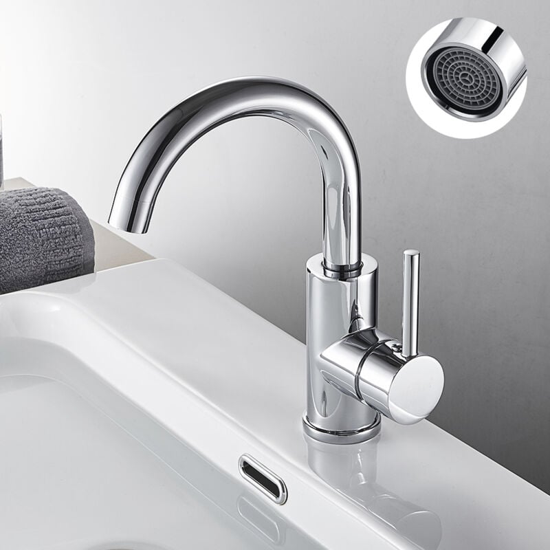 foto del prodotto rubinetto lavabo monocomando monoforo miscelatore girevole a 360 per lavello cucina o lavandino bagno cromo
