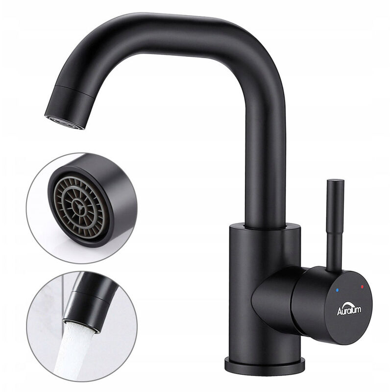 immagine 0 del prodotto rubinetto lavabo nero opaco girevole a 360 miscelatore lavabo bagno per acqua calda e fredda regolabile, rubinetto bagno con aeratore rimovibile,