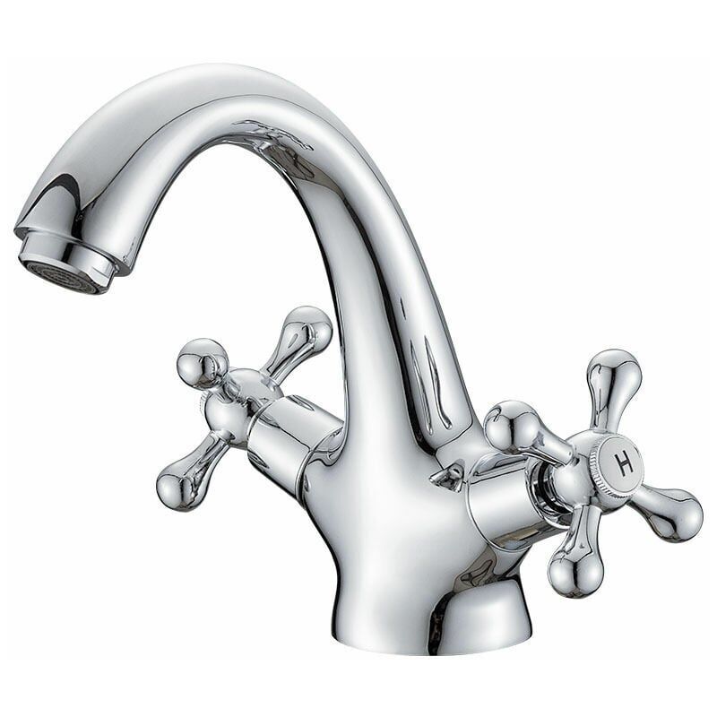 foto del prodotto rubinetto lavabo retr miscelatore bagno vintage, finitura cromo argento.