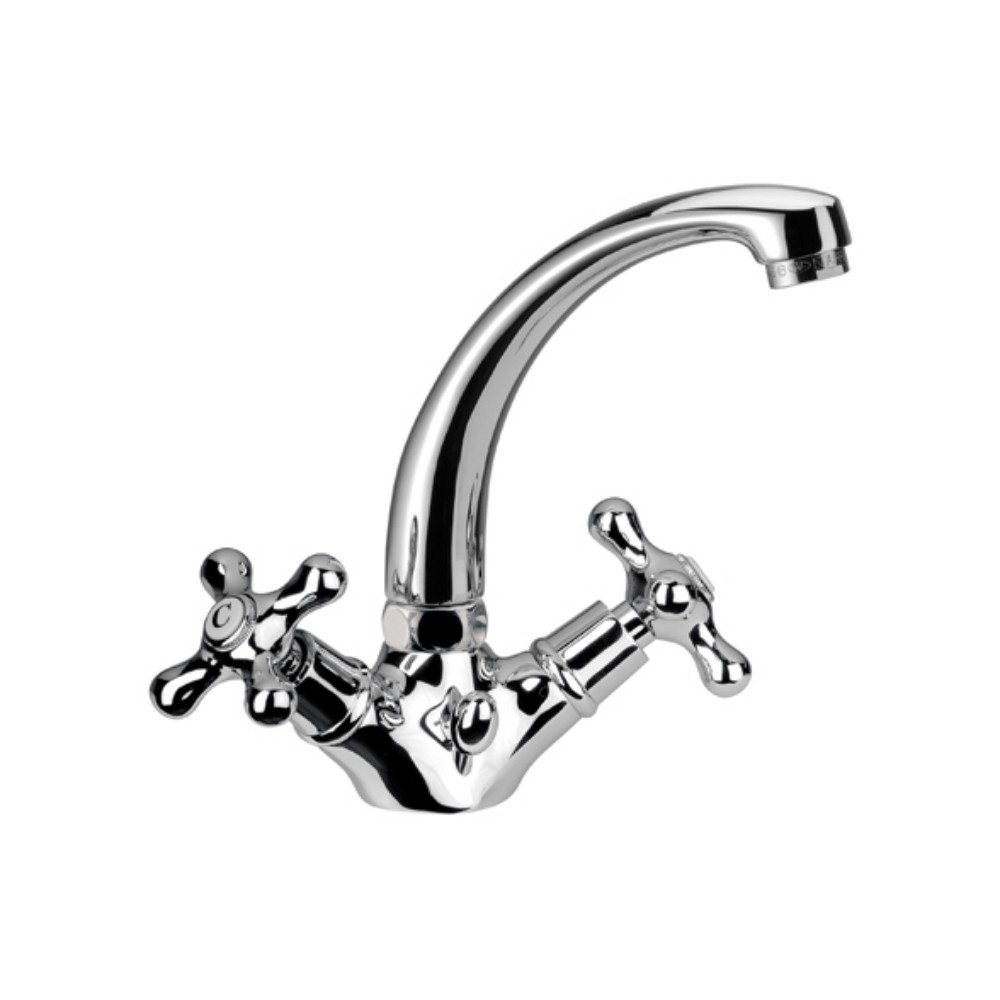 foto del prodotto rubinetto lavabo stile classico liberty con bocca pesante e scarico