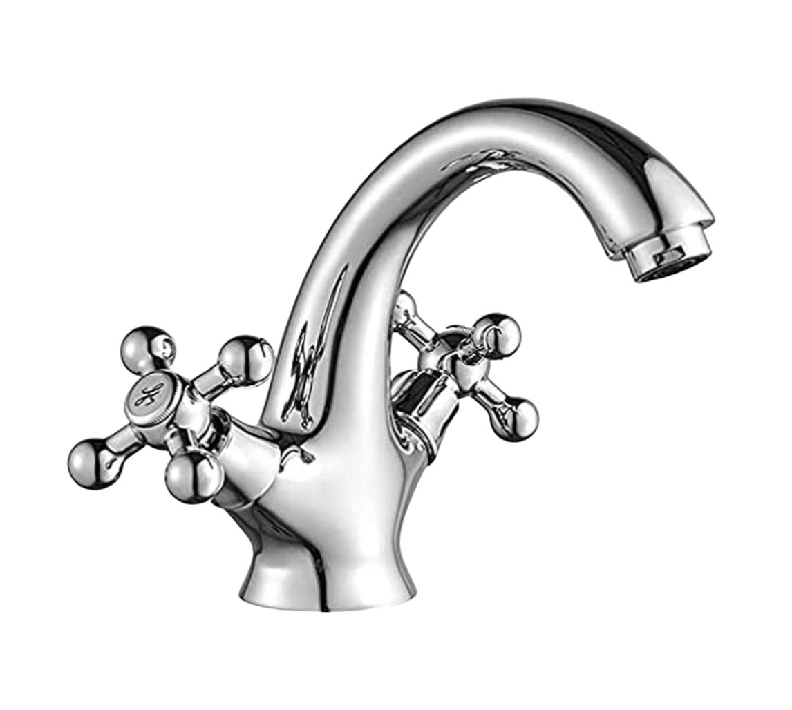 foto del prodotto rubinetto lavabo stile vintage, con maniglie a stella cromato