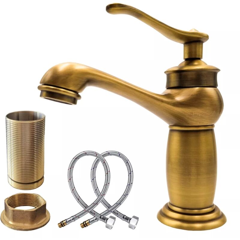foto del prodotto rubinetto lavabo vintage in ottone spazzolato con miscelatore monocomando 17 cm maka