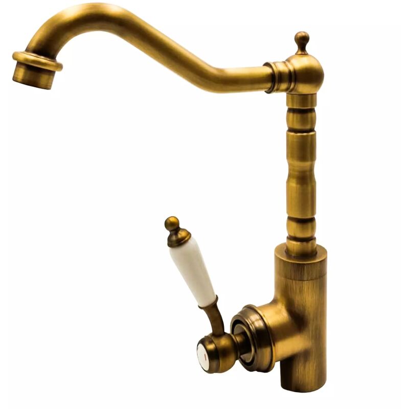 foto del prodotto rubinetto lavabo vintage in ottone spazzolato con miscelatore monocomando 27.5 cm maka