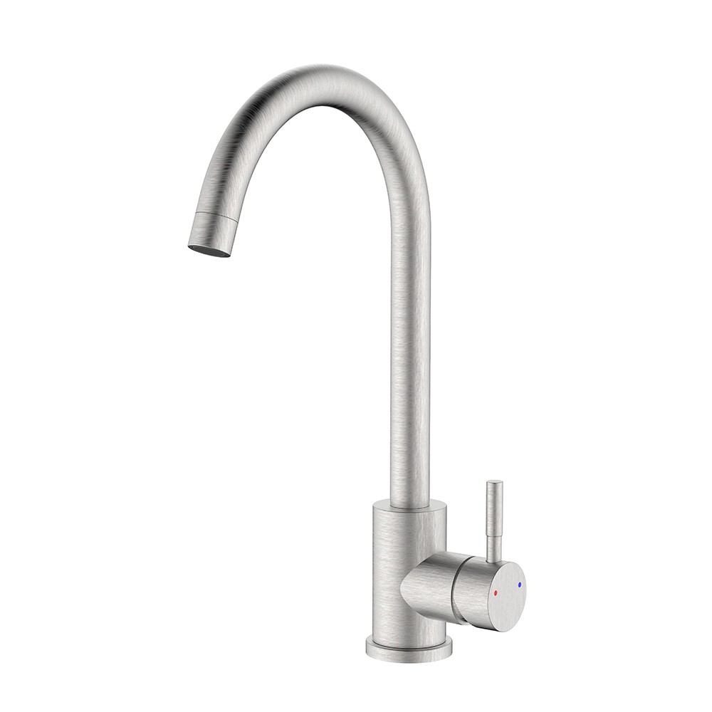 foto del prodotto rubinetto lavello bocca alta in acciaio spazzolato con risparmio acqua serie bronx