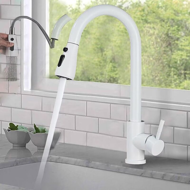 foto del prodotto rubinetto lavello cucina bianco con rotazione a 360 doccetta 2 modalit dell acqua estraibile disponibile caldo e freddo miscelatore rubinetto da