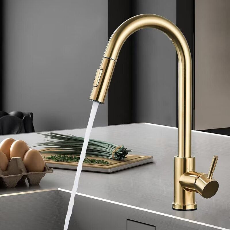 foto del prodotto rubinetto lavello cucina, miscelatore cucina con doccetta estraibile per lavelli da cucina,2 modalit rubinetti cucina in acciaio inox con bocca