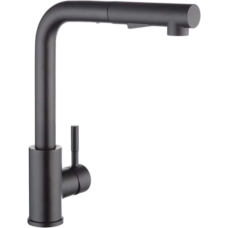 foto del prodotto rubinetto lavello cucina nero, miscelatore con doccetta estraibile, acqua calda e fredda a 2 modalit , con beccuccio girevole a 360 , acciaio inox