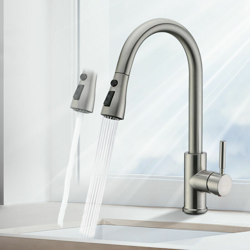 foto del prodotto rubinetto lavello cucina,rubinetto cucina con doccetta estraibile, 3 modalit rubinetti cucina risparmio idrico girevole a 360 , nichel spazzolato 