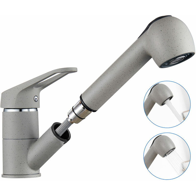foto del prodotto rubinetto lavello da cucina, auralum rubinetto da cucina miscelatore con doccetta estraibile fino 70cm, girevole a 360 , con 2 modalit , grigio