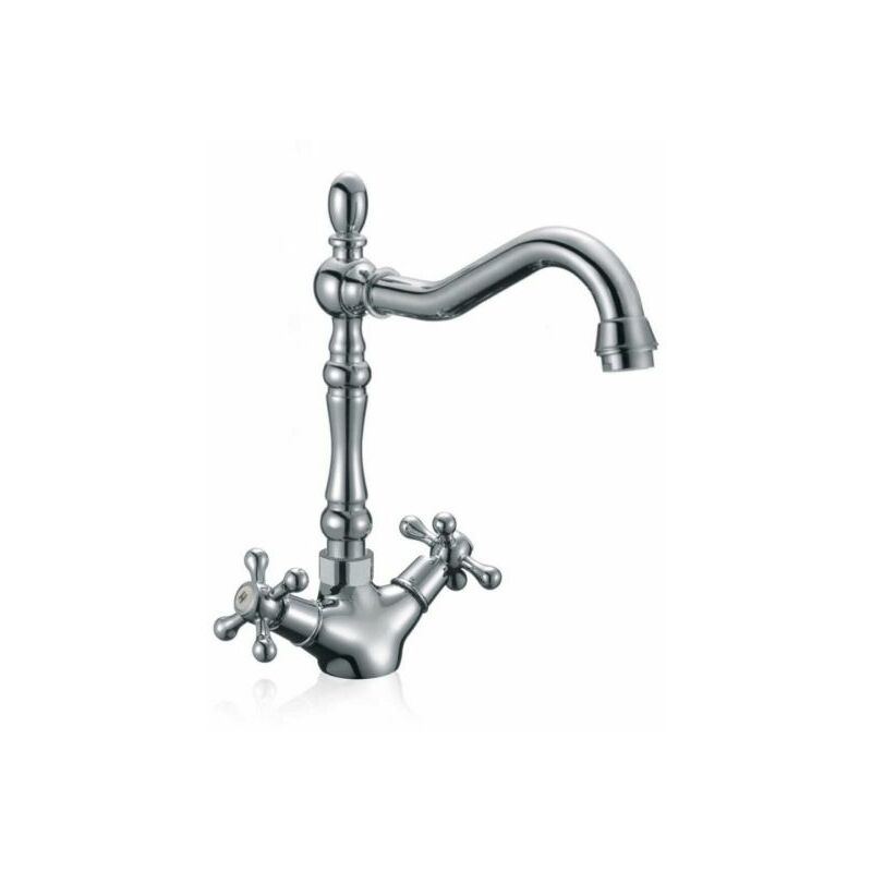 foto del prodotto rubinetto miscelatore cucina canna alta stile retro vintage ottone cromato 61075
