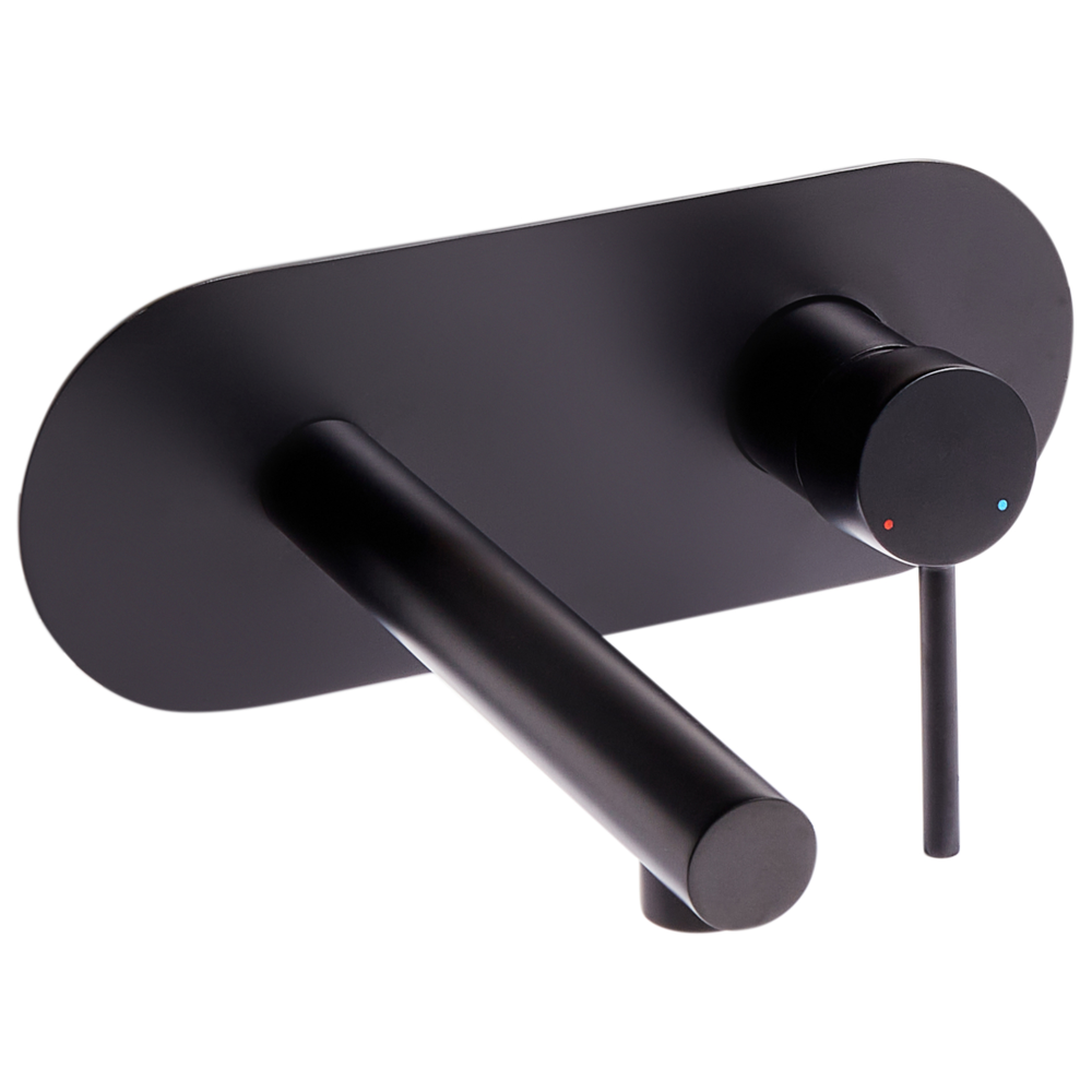 foto del prodotto rubinetto miscelatore da lavabo a parete in ottone color nero con singola maniglia