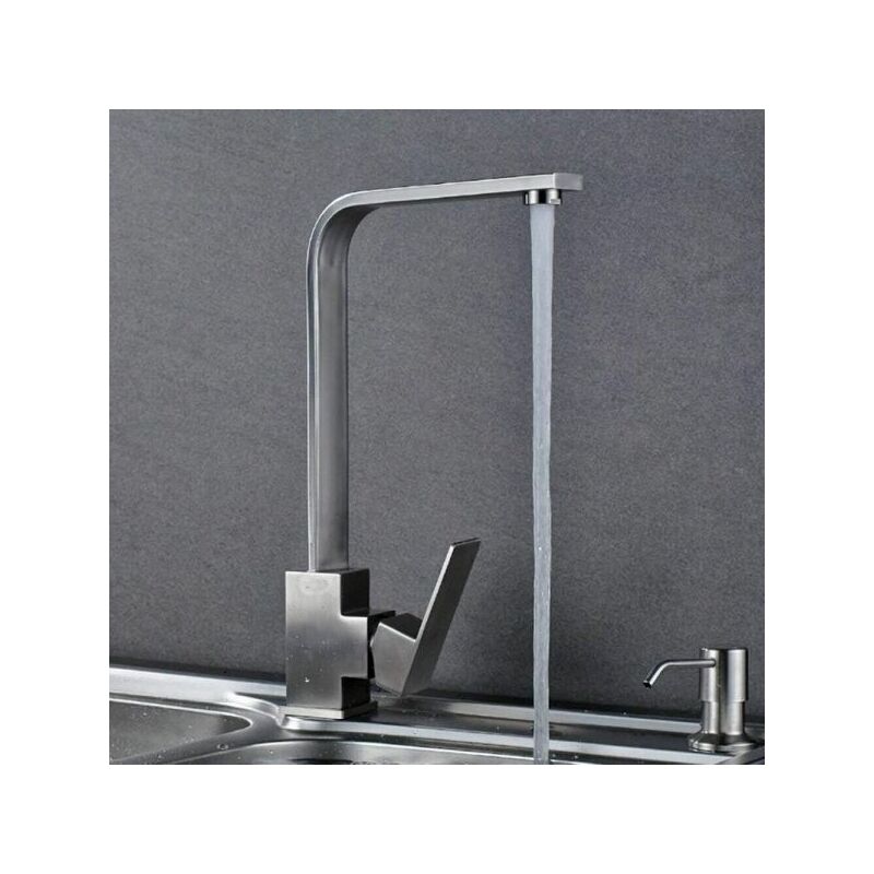 foto del prodotto rubinetto miscelatore in acciaio inox satinato canna alta lavello cucina 52690