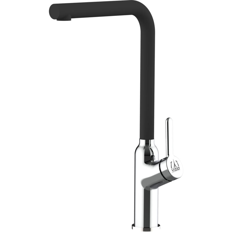 foto del prodotto rubinetto miscelatore lavello cucina monocomando serie bod con canna a l girevole a 360 cromato nero quarzo