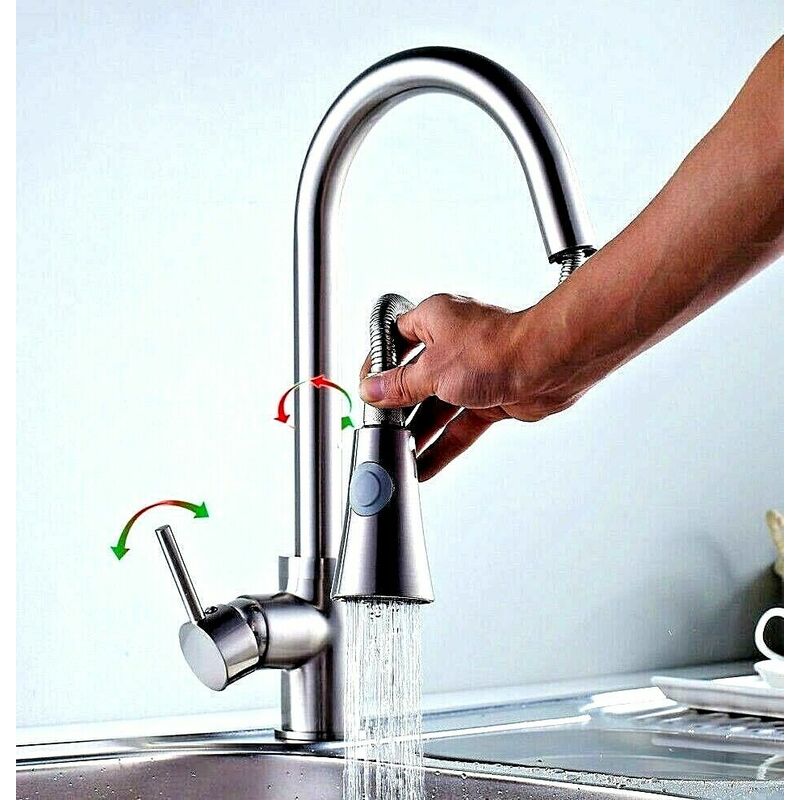 foto del prodotto rubinetto miscelatore lavello isola cucina doccetta doccia estraibile satinato
