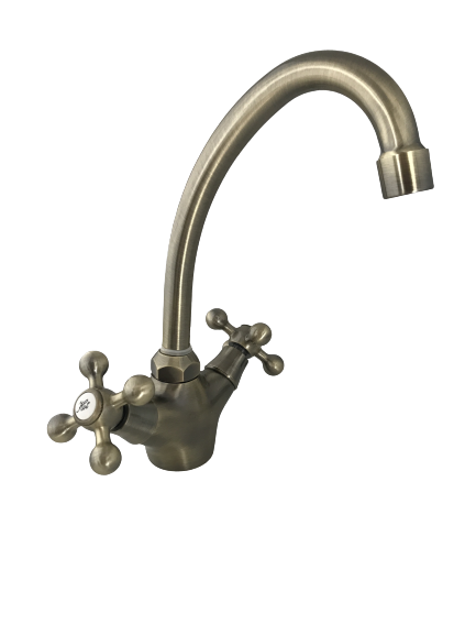 foto del prodotto rubinetto miscelatore maniglie a stella bronzato canna a cigno