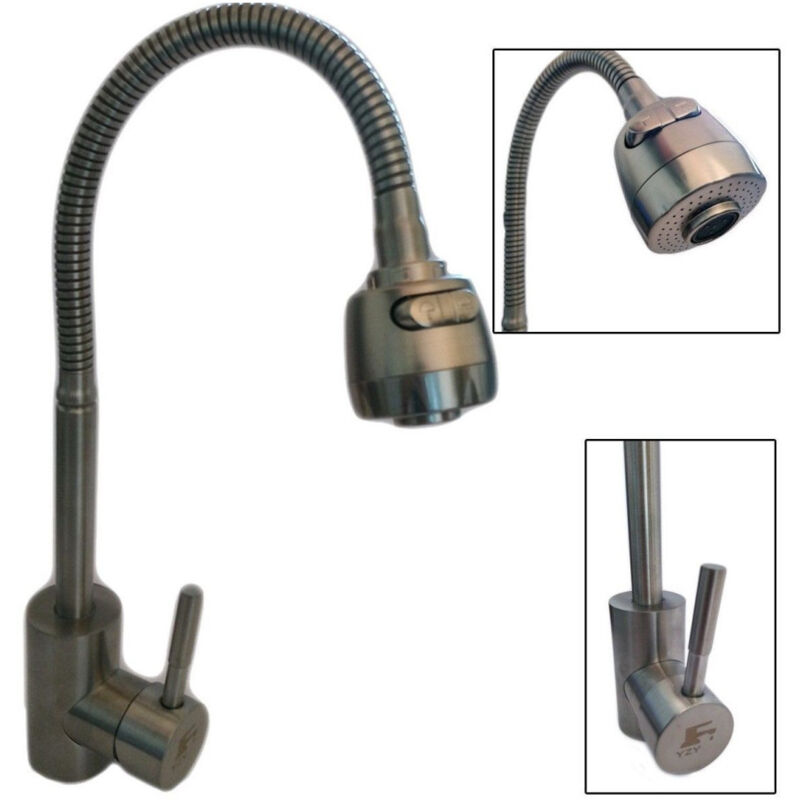 foto del prodotto rubinetto miscelatore monocomando cucina lavello lavabo con doccetta satinato trade shop traesio