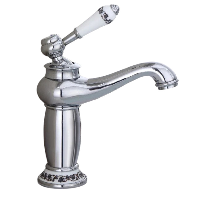 foto del prodotto rubinetto miscelatore per lavabo bagno vintage con dettagli in ceramica cromato