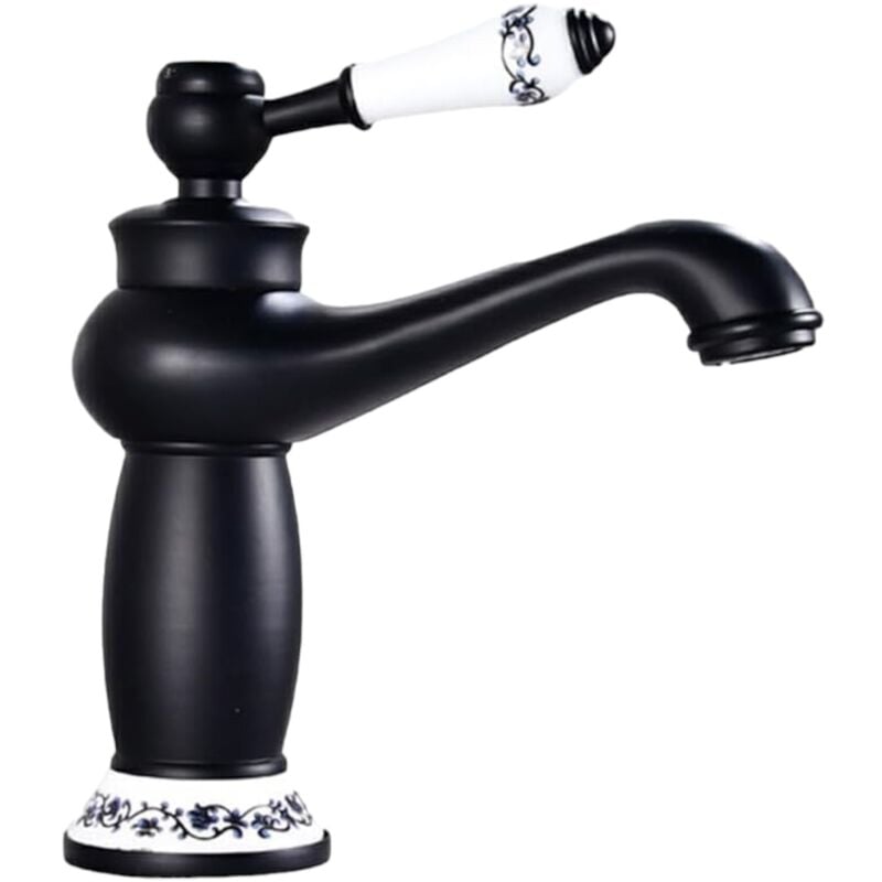 foto del prodotto rubinetto miscelatore per lavabo bagno vintage nero con dettagli in ceramica