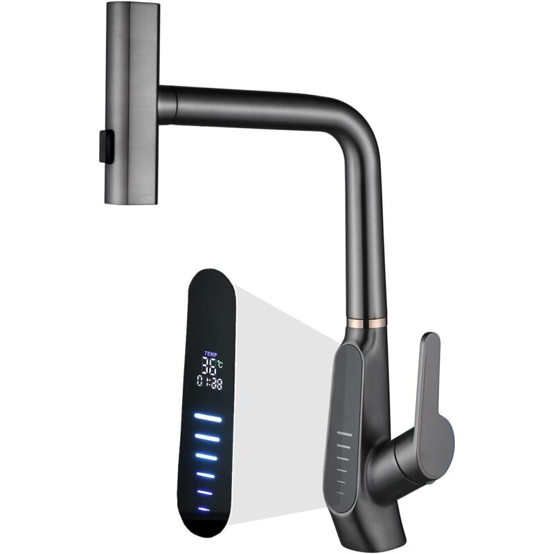 foto del prodotto rubinetto miscelatore per lavello da cucina a cascata con spruzzatore estraibile, rubinetto per lavello da cucina a 3 modalit , rotazione a 360 ,