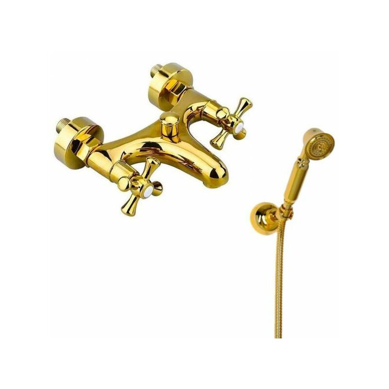 foto del prodotto rubinetto miscelatore vasca da bagno con doccetta stile vintage oro romo 59469
