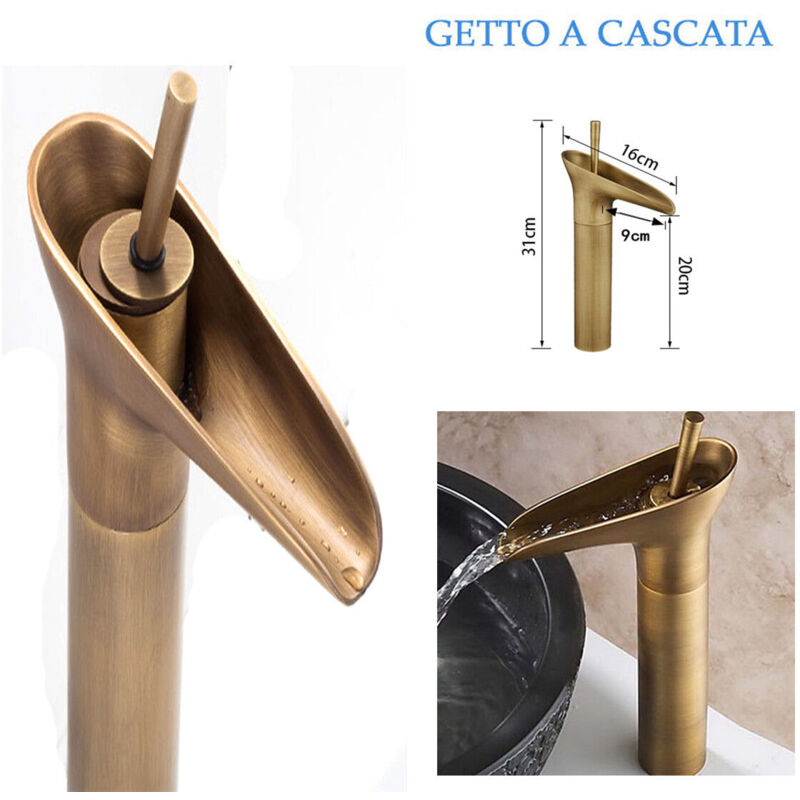 foto del prodotto rubinetto miscelatore vintage bagno canna alta becco cascata ottone t2020