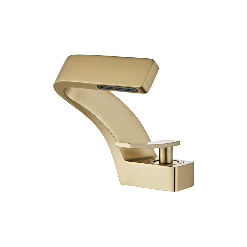 foto del prodotto rubinetto moderno per bagno a cascata, miscelatore monocomando, rubinetto per bagno in ottone, oro spazzolato con tubo flessibile 